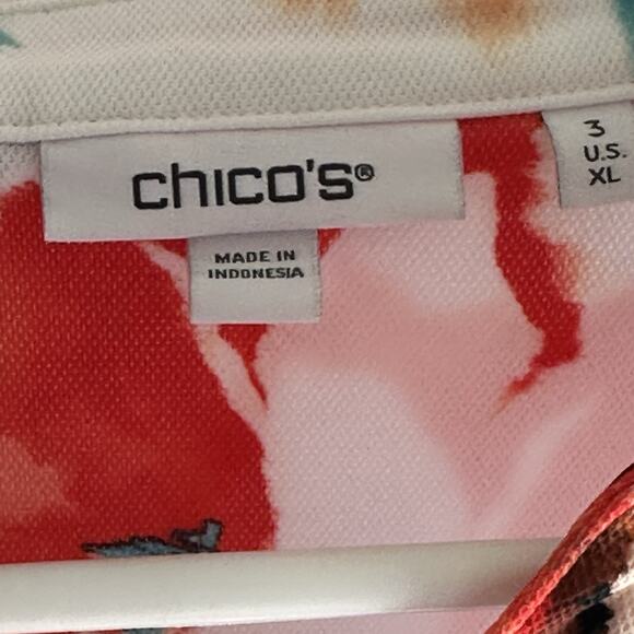 Chico’s Zenergy Floral Flutter Sleeve Top Red Lacquer Size 2 US Large Current - Picture 2 of 6